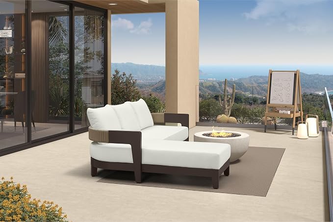 PURPLE LEAF Patio Furniture Set with Right-Arm Daybed 3 Pieces Modern Aluminum Sofa Outdoor Conversation Sets 7.87" Thick Removable Cushions and Pillows for Porch Yard Garden