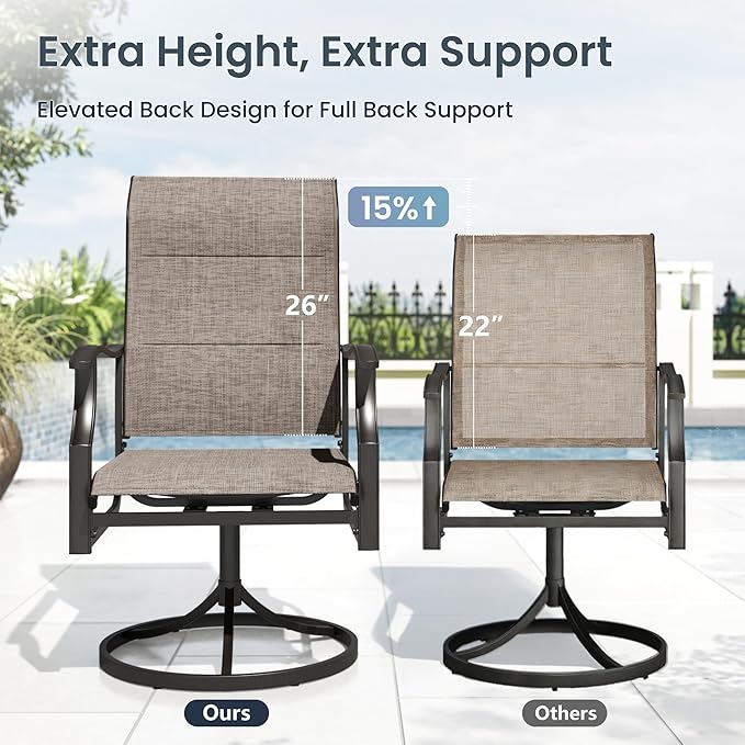 PHI VILLA 7 PCS Patio Dining Set, Outdoor Table & Chairs Set with Large Metal Table & 6 High Back Padded Outdoor Swivel Armerest Chairs, Patio Dining Furniture Set for Patio, Lawn, Garden, Porch