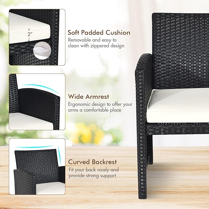 DORTALA 8 Pieces Patio Wicker Conversation Furniture Set, Outdoor Rattan Sofas with Bistro Sets with Coffee Table for Courtyard Balcony Wicker Chairs with Soft Cushion and Table, White