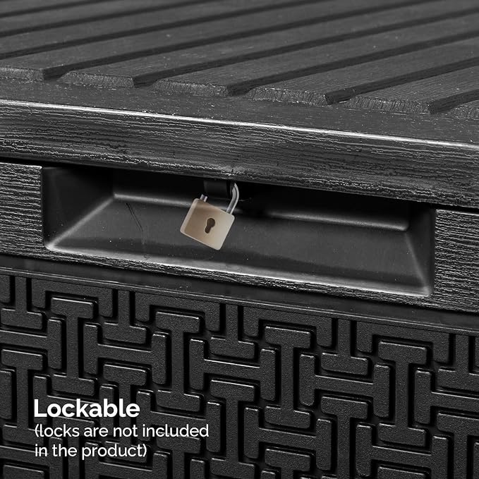 90 Gallon Large Outdoor Storage Box, Indoor and Outside Deck Box with Lockable Design Lids, Waterproof Resin Storage Containers Bin for Garden, Garage, Patio, Poolside, Toy Storage Black