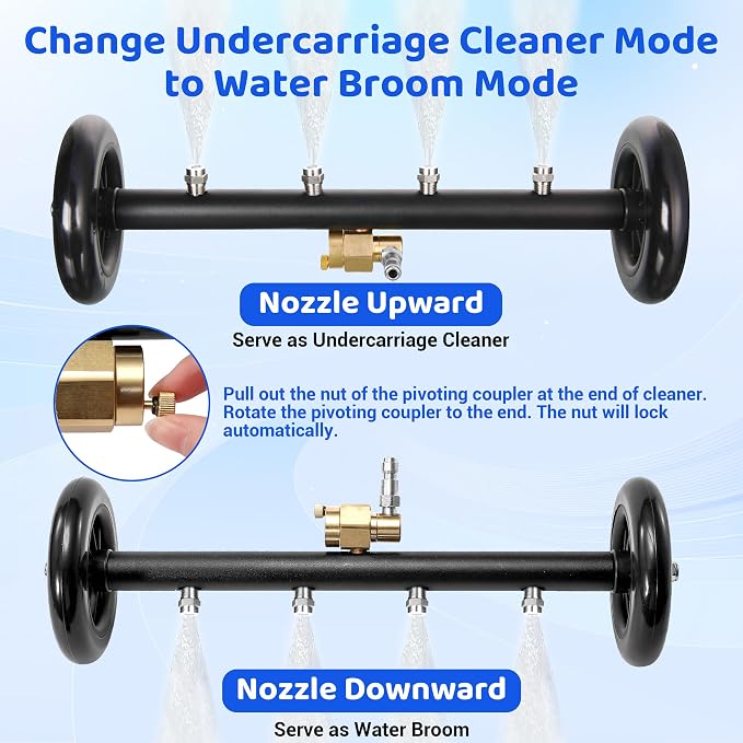 Tool Daily Undercarriage Pressure Washer Attachment 16 Inch, Dual-Function Undercarriage Cleaner for Power Washer and Garden Hose, Under Car Wash Water Broom with 3 Pieces Extension Wand, 4000 PSI