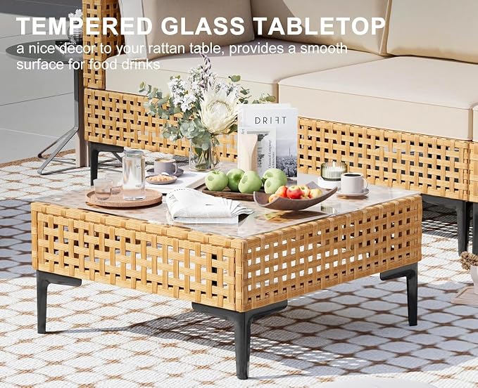Restland 9 Piece Patio Furniture Wicker Modular Design Outdoor Sectional with Thick Cushion Large Patio Set Modern Boho Outdoor Conversation Set for Backyard, Porch