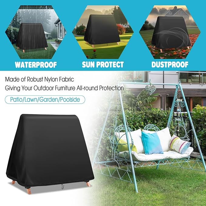 Outdoor Swing Cover,Waterproof Porch Swing' Covers,Patio A-Frame Protector for Glider Hammock,Windproof and Sun-Protect with Drawstring and Buckles(Custom Size)