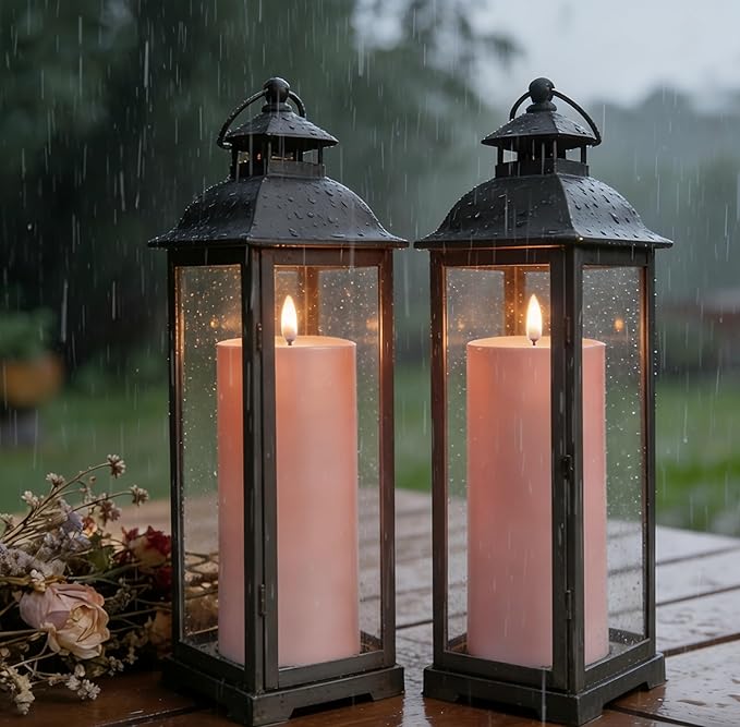 Pink Flameless Pillar Candles 3x8 Set of 2, Outdoor Battery Candles for Room Decor, Weather-Resistant Decorative Candles for Table Centerpiece
