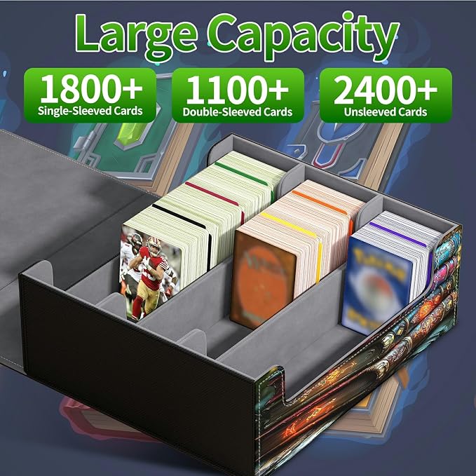 Large Card Deck Box for MTG, Fits 1200+ Sleeved Cards, PU Leather Storage Case with Strong Magnetic Closure, Multiple Colors Available for TCG CCG Baseball Card Collections, Colorful Books