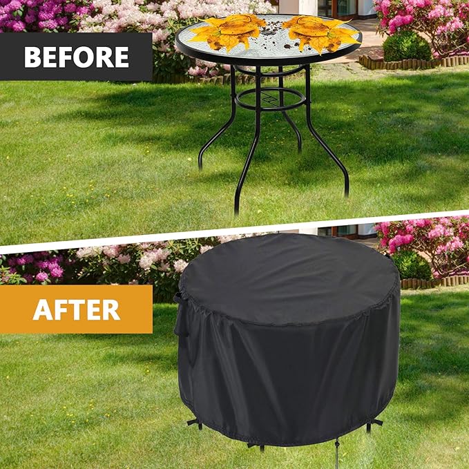 Kingling Patio Furniture Covers Waterproof, Round Patio Table Cover 48 inch Heavy Duty Outdoor Table Cover for Dining & Coffee Table Chair Set, Small Firepit Table All Weather Resistant-48''D x27''H