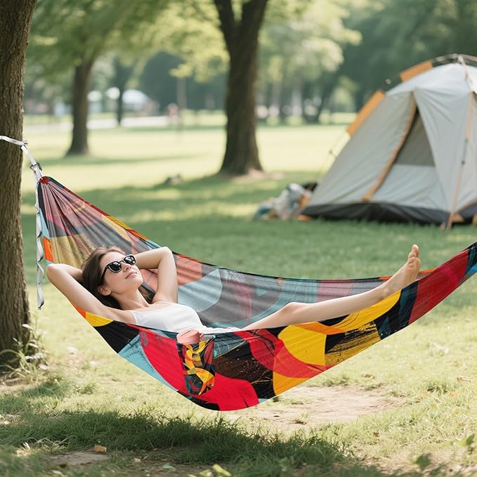Abstract Color Irregular Lines 330lb Capacity Hammocks with Tree Straps Rope Hammock for Camping Travel Accessories Base para poner hamaca
