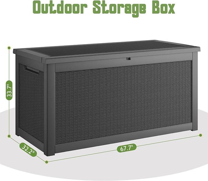 KAMABOKO 330 Gallon Outdoor Storage Box, Resin Large Deck Box Outdoor Waterproof Storage Bench with Lockable Lid for Patio Cushions, Garden Tools, Package Delivery, Pool Supplies, Black
