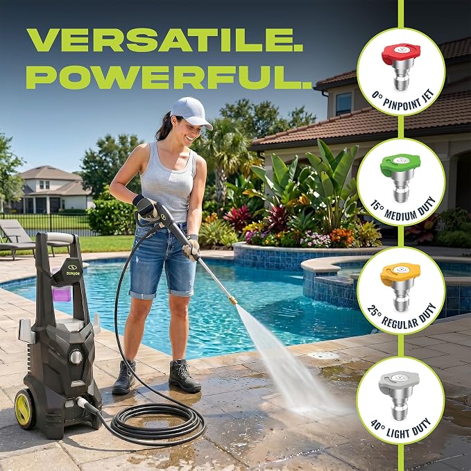 Sun Joe SPX100-GO 1300 PSI Electric Pressure Washer | Portable, Lightweight | Includes Accessories | Ideal for Cars, Patios & Decks