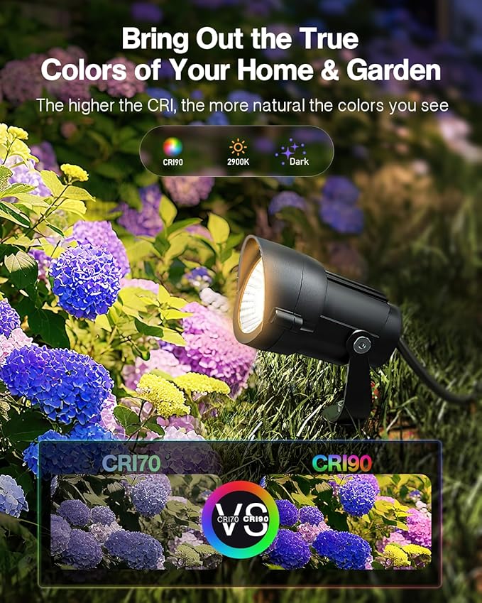HIBOITEC Spotlights Low Voltage Landscape Lighting with Connectors 600LM 2900K Landscape Lights Kit 12-24V AC/DC IP65 Waterproof for House Yard Trees Garden Outdoor 2Packs