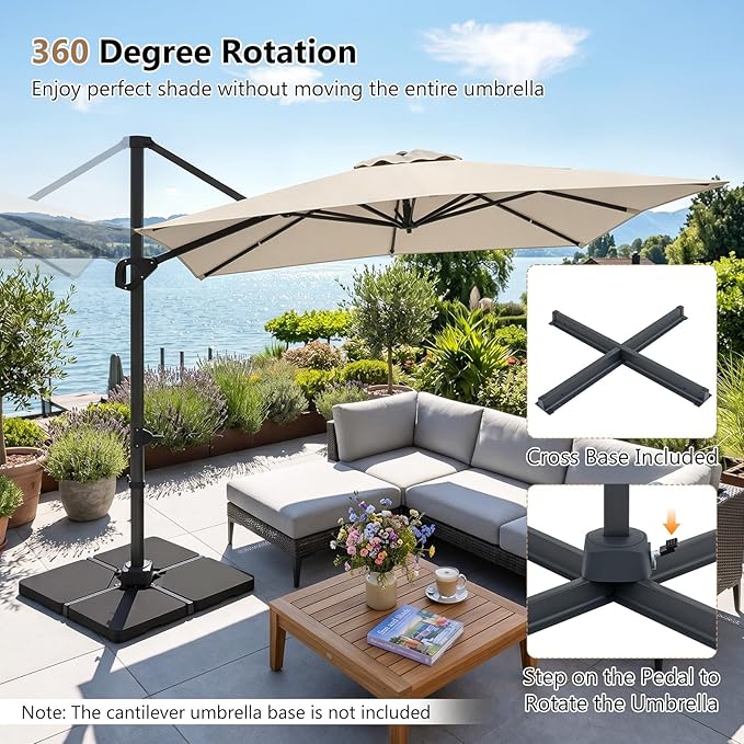 Tangkula 11 x 9 FT Patio Umbrella, Large Offset Cantilever Outdoor Umbrella with Aluminum Pole, 360 Degree Rotation, Tilt Adjustment, 8 Sturdy Ribs, Air Vent & Cross Base for Backyard Pool Garden Deck (Beige, 11x9 FT)