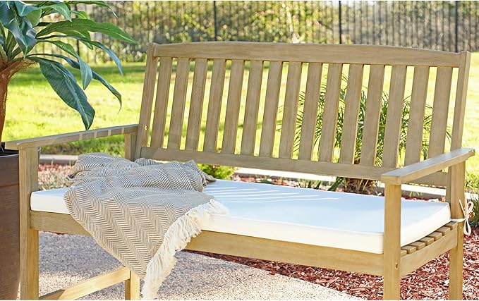 Coaster Home Furnishings Jonah 4 Piece Contemporary Wooden Outdoor Patio Conversation Set with 2 Armchairs, 1 Bench, 1 Table, and Beige Cushions