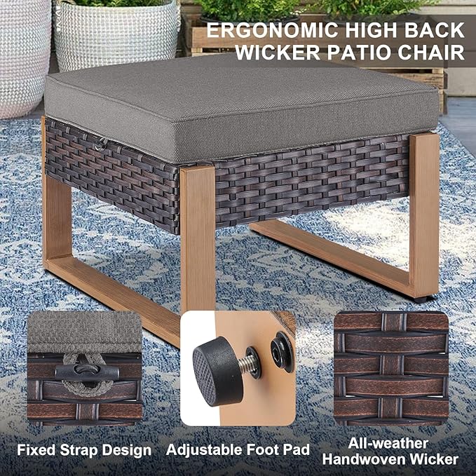 Belord Modern Outdoor Patio Furniture 7 - Person Outdoor Swivel Glider Seating Group, Backyard Wicker Furniture Set with Aluminum Armrests, Brown Wicker Grey Cushion