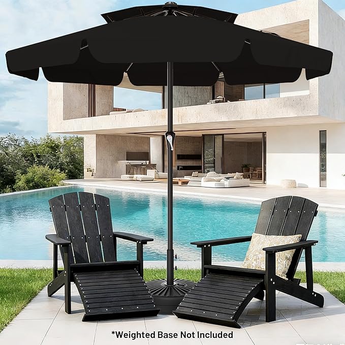 AreShark 12ft 2-Tier Patio Umbrella with Valance - Outdoor Umbrella Waterproof UV Protection, Market Table Umbrella w/ 8 Sturdy Ribs&Crank for Pool, Backyard, Garden(Black)