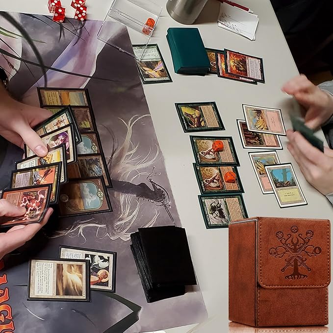 PROMAXIBINDER MTG Card Deck Box, Commander Deck Box Fits 100+ Single Sleeved Cards, Storage for TCG/MTG Crads, PU Leather Strong Magenet (Brickred, Tree)