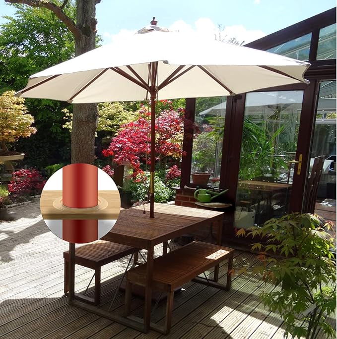Biaungdo 3 Sets 2 Inch Outdoor Patio Table Umbrella Hole Ring and Cap Set, Standard Size Garden Beach Tablet Thicker Hole Ring Plug and Cap Set(Wood Color)
