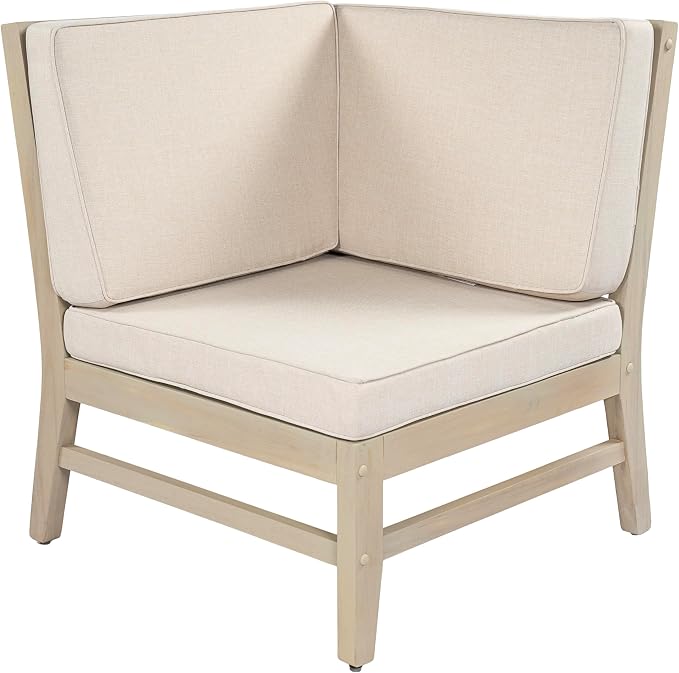 Christopher Knight Home Alex Acacia Wood Outdoor Patio Furniture Set for 6, Patio Sofa Set with Cushions, Patio Conversation Set with Sectional Sofa+Club Chairs and Coffee Table, Light White+Sand