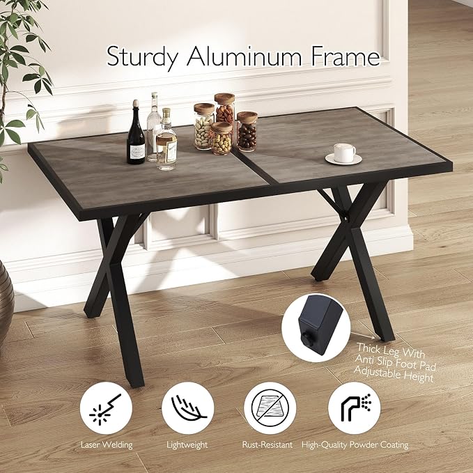 5 Pieces Outdoor Dinning Set Featuring 1 Aluminum Table and 4 Iron Alloy Ratten Chairs Waterproof and Rust-Proof Courtyard Style Table Garden Balcony Poolside, Black 5 Pcs
