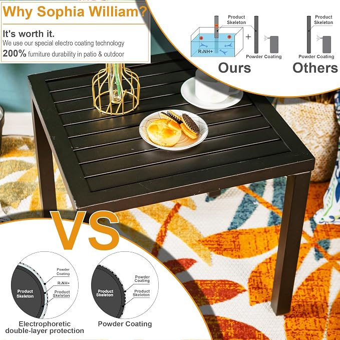 Sophia & William Small Metal End Side Table, Indoor Outdoor Square Bistro Tables, Portable Coffee Table, Rust & Weather Resistant, Black, 18.9"