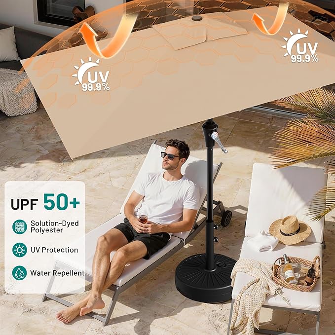 AreShark 6.5' x 10' Rectangular Patio Umbrellas for Outdoor, Outdoor Table Umbrella, Large Outdoor Patio Umbrellas with 6 Sturdy Ribs for Pool, Garden, Deck & Market (Beige)