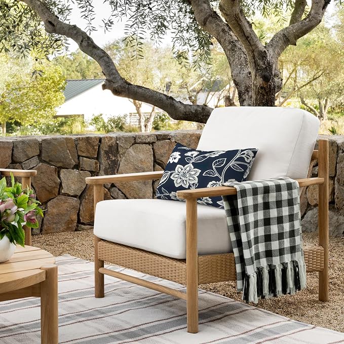 DYTXIII Pack of 2 Outdoor Waterproof Lumbar Pillow Covers ONLY, 12x20 Rectangle Decorative Double Printed Pillow Cases for Patio Couch Porch Furniture - Vines Navy