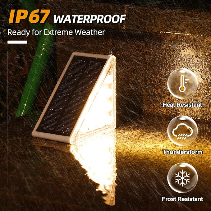Outdoor Step Light,24 Pack Warm White Solar Stair Lights Outdoor Waterproof IP67 Auto On Off,Solar Lights for Steps,Stair,Patio,Yard,Porch,Front Door,Sidewalk,Deck Decor