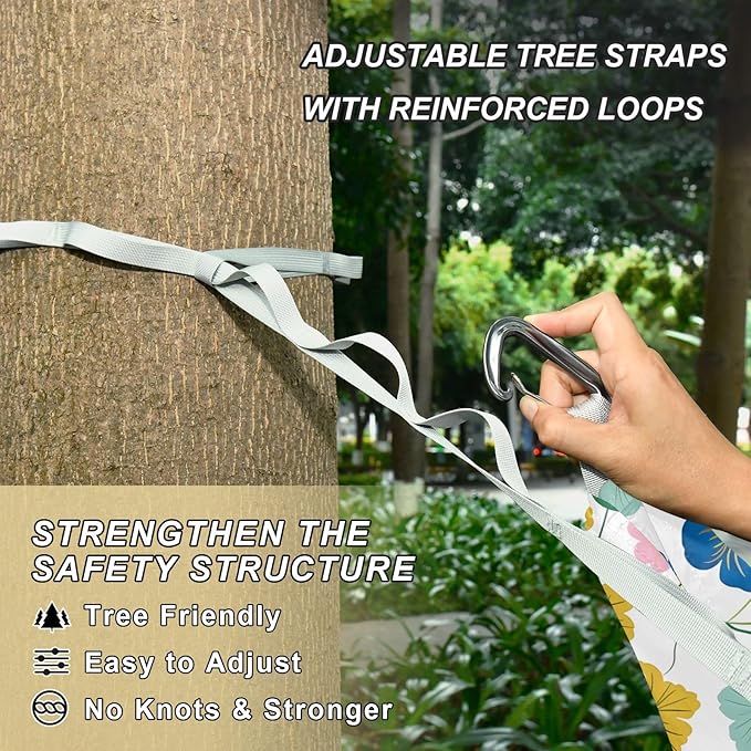 Camping Hammock Outdoor Hammocks for Outside Pink Blue Flower Beach Trees Portable Lightweight with Pockets Tree Straps Indoor