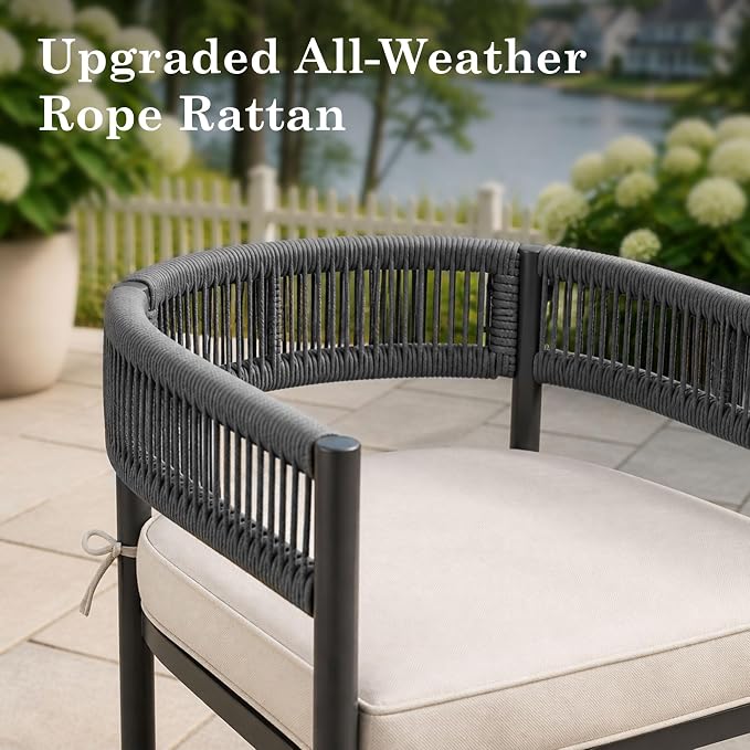 VICLLAX Patio Dining Set, 37.8" Dark Grey Table & 4 Chairs with Wheat Cushion