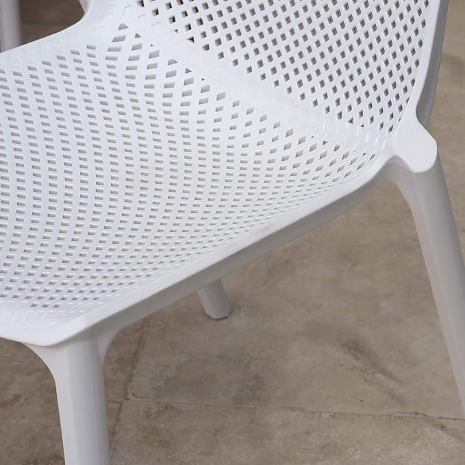 Urban Elements Melbourne 5-Piece Patio Furniture Set | Teak Finish 100% FSC Eucalyptus Wood | Backyard Furniture, Outside Table and Chairs, Round Outdoor Dining Set, White