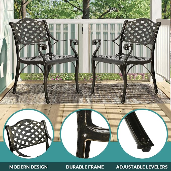 MEETWARM 9-Piece Outdoor Patio Dining Set for 8, All Weather Cast Aluminum Patio Funiture Table and Chairs Set- 94.5” Rectangular Table with 2" Umbrella Hole and 8 Chairs for Garden, Dark Bronze