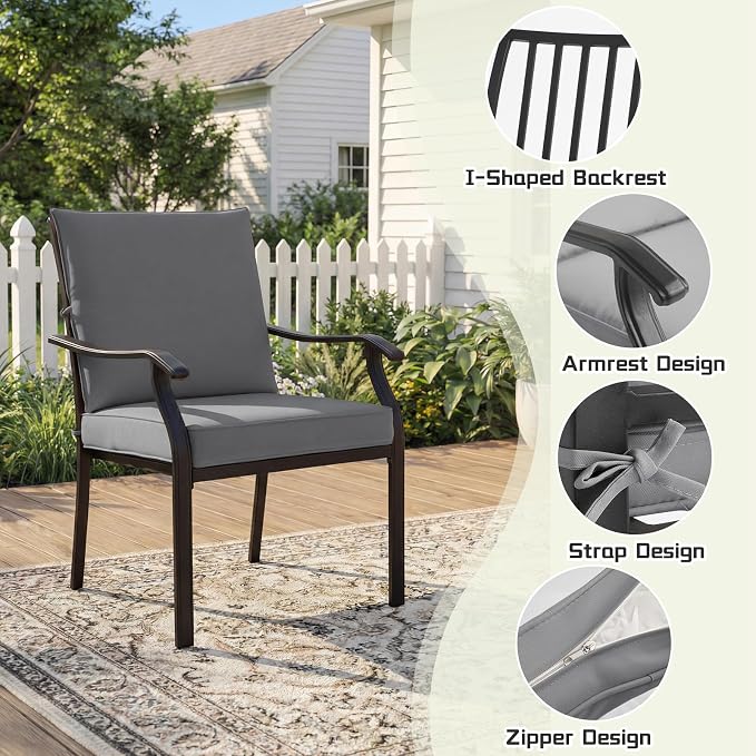 5 Piece Outdoor Patio Dining Set, 36’’ Round Dining Table with Umbrella Hole & 4pcs Metal Dining Chairs, Outdoor Furniture Dining Set for Patio, Balcony, Lawn, Garden, Backyard