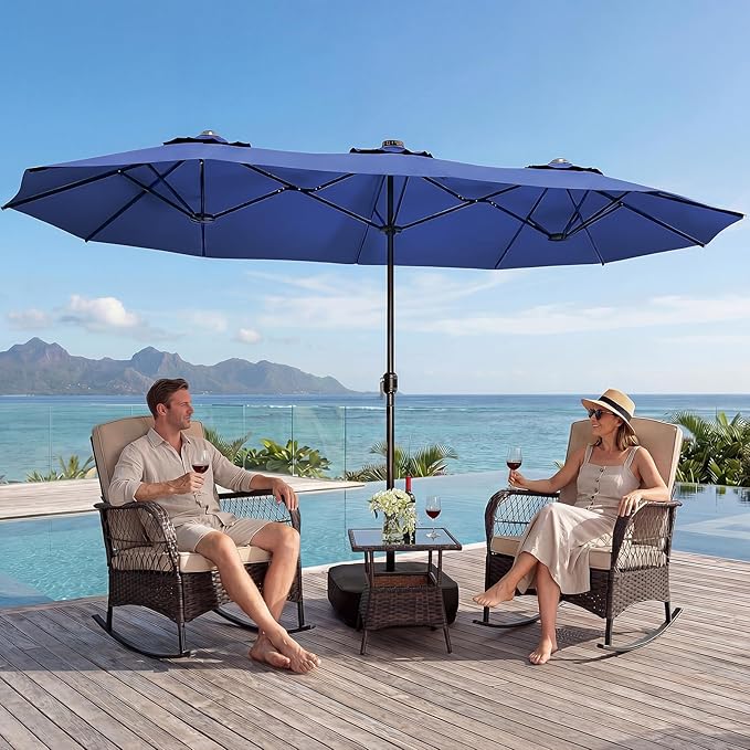CHABATREE 15FT Double-Sided Patio Umbrella with Base Included, Large Outdoor Rectangular Market Umbrella for Backyard, Poolside, Lawn & Garden, Blue
