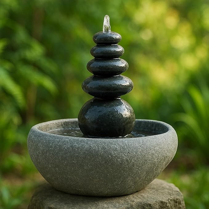Garden Age Supply Quintuple Rock Cairn Tabletop Water Fountain, Five Rock Fountain Perfect for Indoor Decoration
