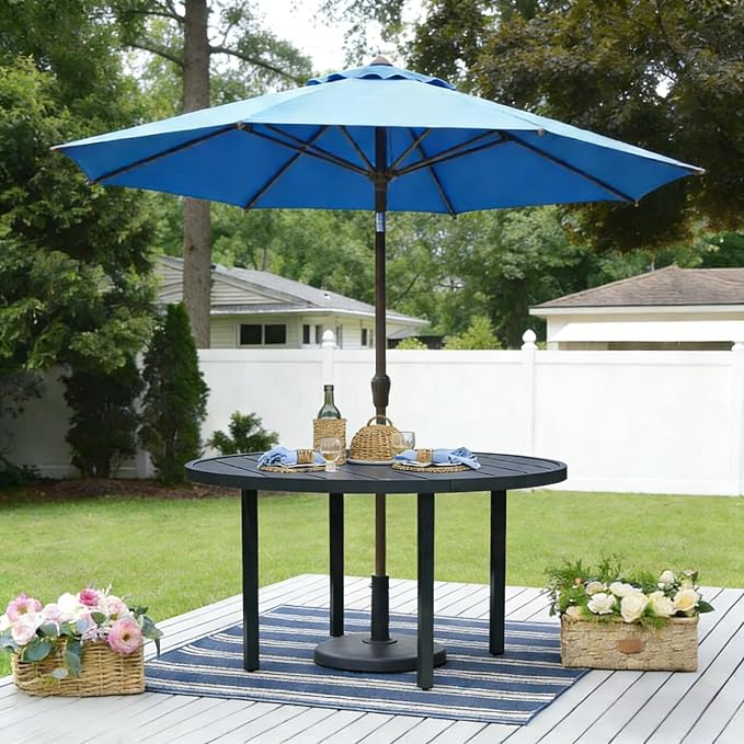 60" Round Outdoor Patio Table for 8, Metal Black Dining Table with Adjustable Umbrella Hole, Garden, Backyard & Deck Bistro Table