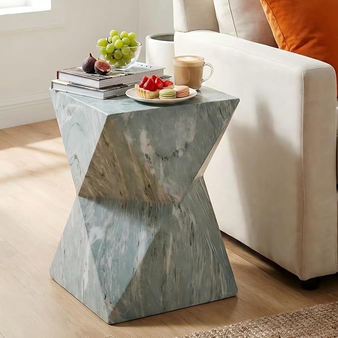Christopher Knight Home 18.5 Inch Modern Geometric MGO Side Table Hourglass Accent End Table Faux Marble Look Indoor Outdoor Patio Living Room Bedroom