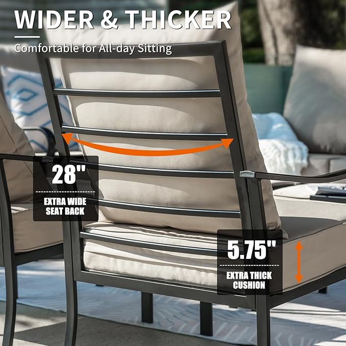 5 Piece Patio Furniture Set, Metal Patio Conversation Set with 1x3 Seater Sofa & 2xSwivel Chairs & 2xOttomans, 5.75'' Extra Thick Cushion for Lawn Garden Backyard, Beige