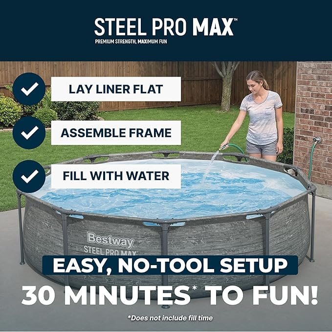Bestway Steel Pro MAX 10' x 30" Above Ground Pool, Round Metal Frame Outdoor Swimming Pool Set with Filter Pump, Stacked Stone Print