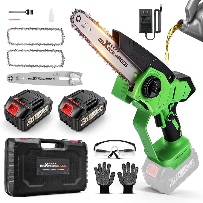 maXpeedingrods Electric Chainsaw Cordless, 8 Inch & 6 Inch Mini Chainsaw with 2x 3.0Ah Batteries, Brushless Auto Oiler & Tool-Free Tensioner, Handheld Portable Chainsaw for Wood Cutting Garden Gift