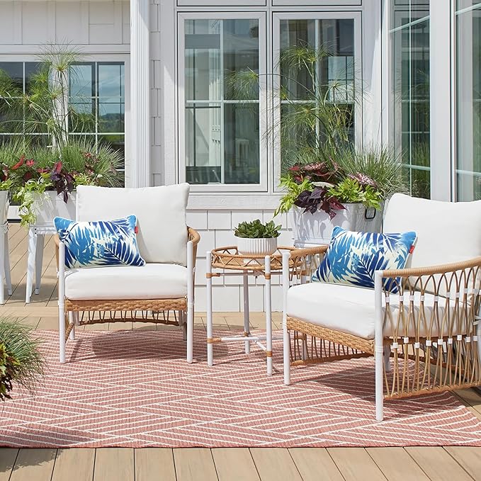 Pcinfuns Pack of 2 Outdoor Throw Pillows,20x20 Inch All-Weather Water-Resistant Patio Pillows with Inserts,Decorative Pillows for Patio Furniture,Couch,Sofa,Poolside,Blue Leaf