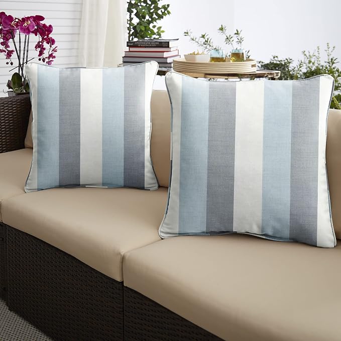 Sorra Home x Sunbrella Direction Dew Outdoor/Indoor Corded Pillow Set of 2 24 in H x 24 in W x 6 in D