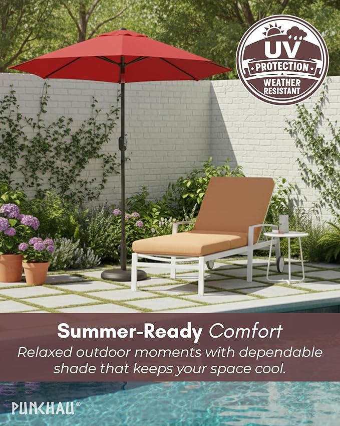 6 Ft Outdoor Patio Umbrella, Easy Open/Close Crank and Push Button Tilt Adjustment - Wine Red Burgundy Market Umbrellas