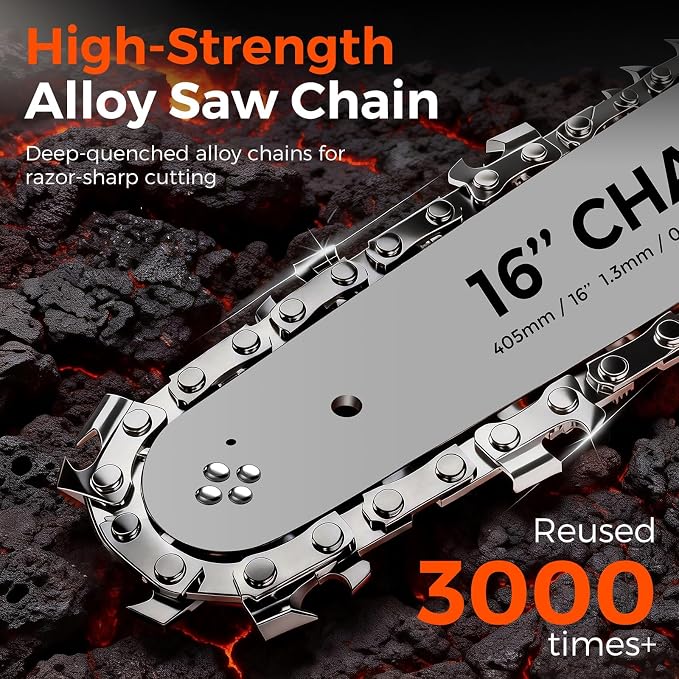 Battery Powered Chainsaw,12" & 16" Dual Guide Plate.21V Electric Cordless Chainsaw with 2 Batteries and Charger.Brushless Chain Saw Kit with Safety Goggles and Gloves for Tree Pruning and Wood Cutting