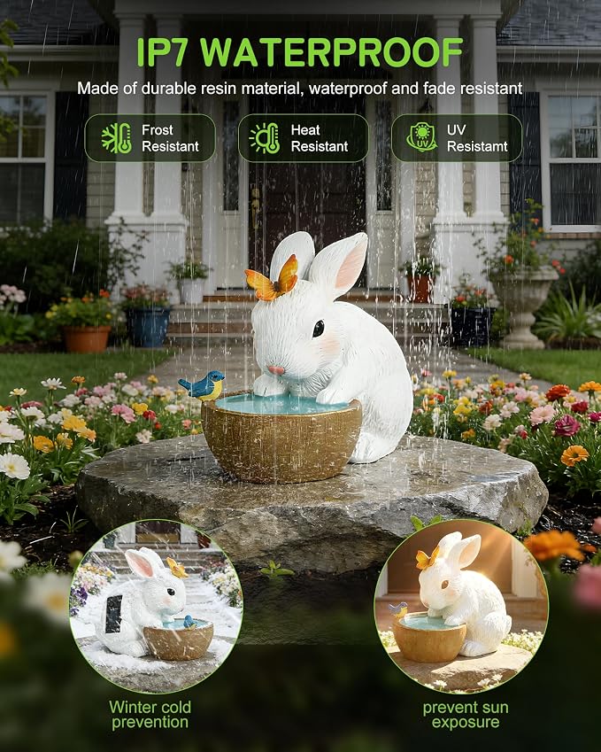 Solar Bunny Garden Outdoor Statues Decor - Birthday Gifts for Mom | Rabbit with Butterfly and LED Lights Garden Decor for Home House, Yard Art Lawn, Ornaments, Porch Patio, Balcony