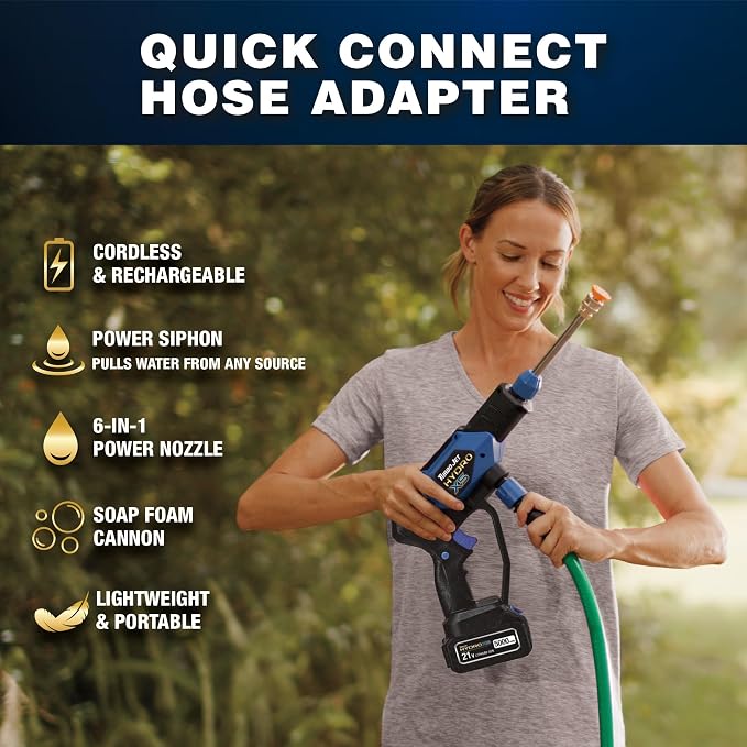 Turbo Jet® HydroX5TM Pro+ Cordless Pressure Washer – 380 PSI | 21V 5000mAh Battery | Dual Water Source | Portable Pressure Washer for Cars, Patios, Bikes & More