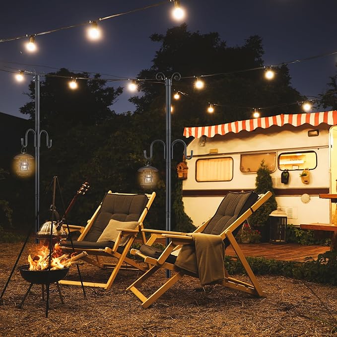 10FT String Light Poles 2Pack, 1.5 Inch Heavy Duty Poles for Outdoor String Lights with Shepherd Hook, 2 in 1 Light Pole with Anchor for Garden Backyard Patio Bistro Cafe