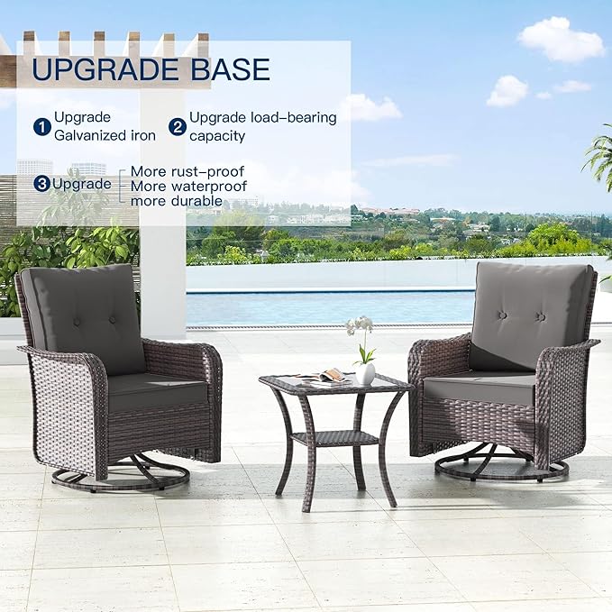 Kullavik 9 Pieces Outdoor Patio Furniture Set,PE Wicker Rattan Sectional Sofa Patio Conversation Sets with Swivel Rocking Chairs Set,Grey