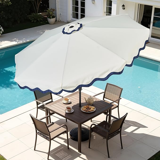 Weaxty 10FT Patio Umbrella, Trendy Color Scalloped Edge, UV-Resistant Canopy Outdoor Table Market Umbrella, Tilt Adjustment, Crank, Heavy-duty 8 Ribs for Backyard Poolside Deck Beach Lawn Backyard