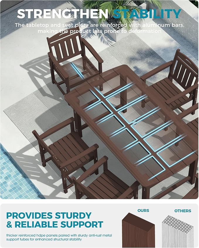 Ciokea HDPE Outdoor Patio Dining Chairs Set of 2, All-Weather Porch Chair with Wide Seat, Durable Outdoor Furniture for Backyard, Garden, Lawn & Poolside, Brown