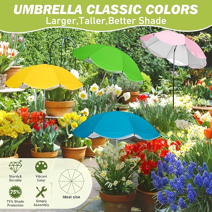 4 Pack Plant Umbrellas for Outdoor Plants, Larger Garden Umbrella Sun Shade for Garden Beds Potted Plants-Upgraded 43.3" Higher Adjustable Angle Plant Shade Cover Umbrellas for Plant Flower