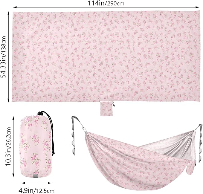 Camping Hammock Outdoor Hammocks for Outside Pink Small Floral Beach Trees Portable Lightweight with Pockets Tree Straps Indoor